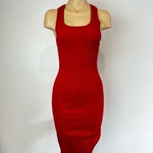 Dynamite Women’s Small Red Rib Knit Bodycon Sleeveless Slit Midi Dress